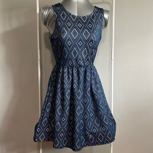 Blue knit sleeveless fit and flare dress
